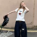 美式正肩星星印图休闲T恤